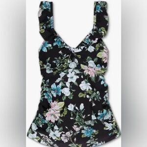 Isabell Maternity VNeck Peephole Ruffle Maternity Tankini Swim Top Floral S NWT